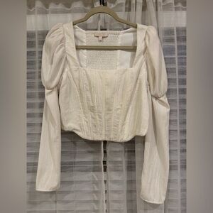 WAYF Ivory Textured Blouse with Square Neckline